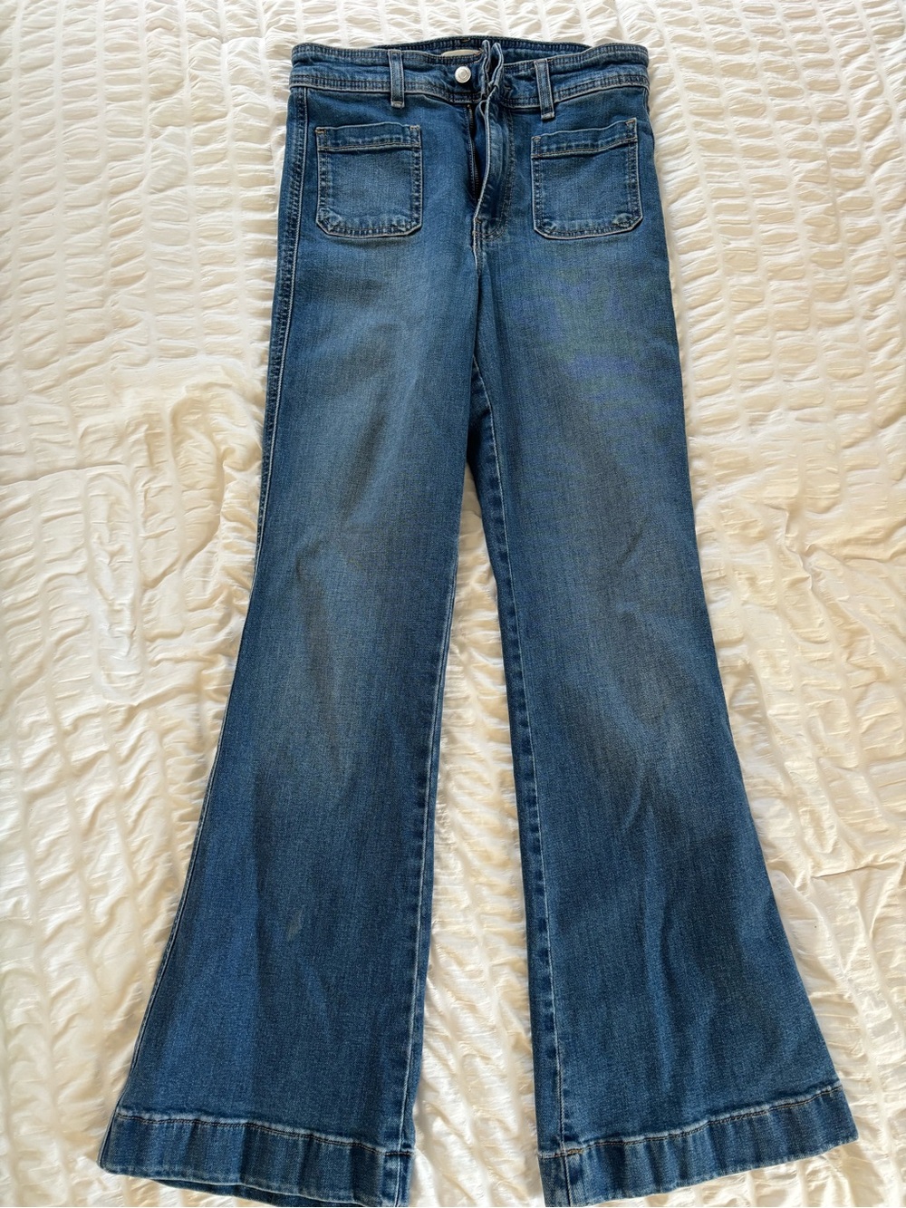 H&M Blue Wide-Leg Jeans with Front Patch Pockets